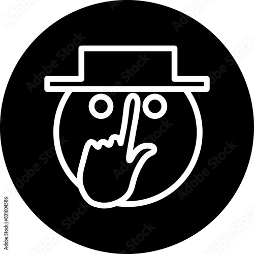emoji Hat Touching Line White Circle Black Icon Design