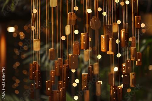 A wind chime with elements that tinkle in a pattern of dots and dashes photo