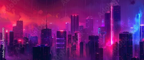 Abstract Cityscape With Neon Reflections  Background