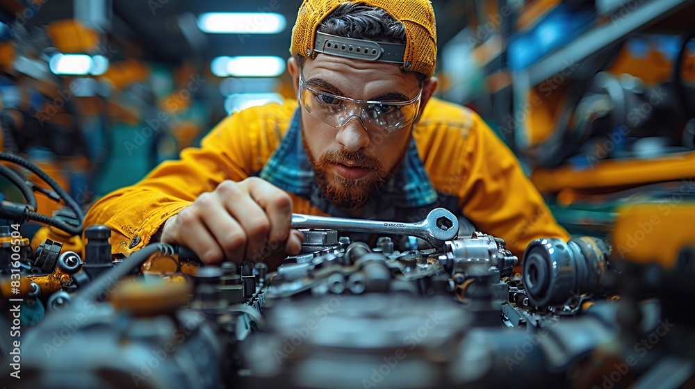 Car Mechanic Fixes Car Close Up Car Mechanic Fixes Car Close Up