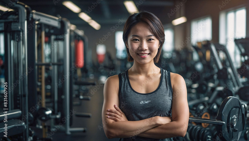 Fototapeta premium Confident Individual Young Woman in Modern Gym Facility