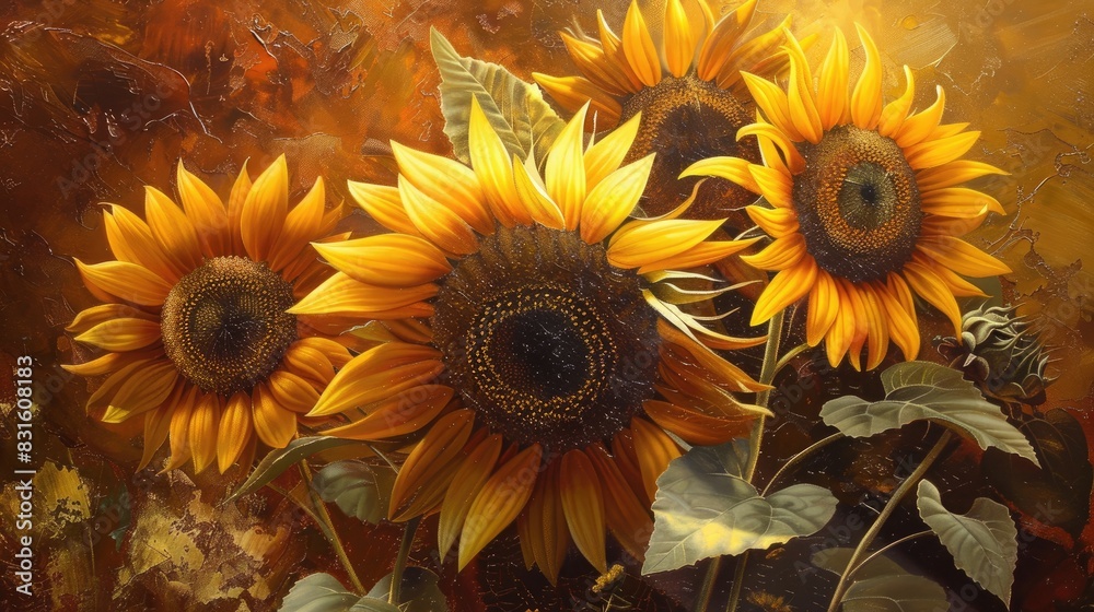 Fototapeta premium Decorative golden sunflowers