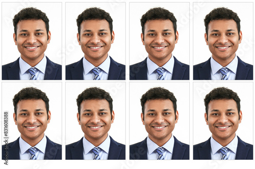 Photos of Indian man for passport on white background