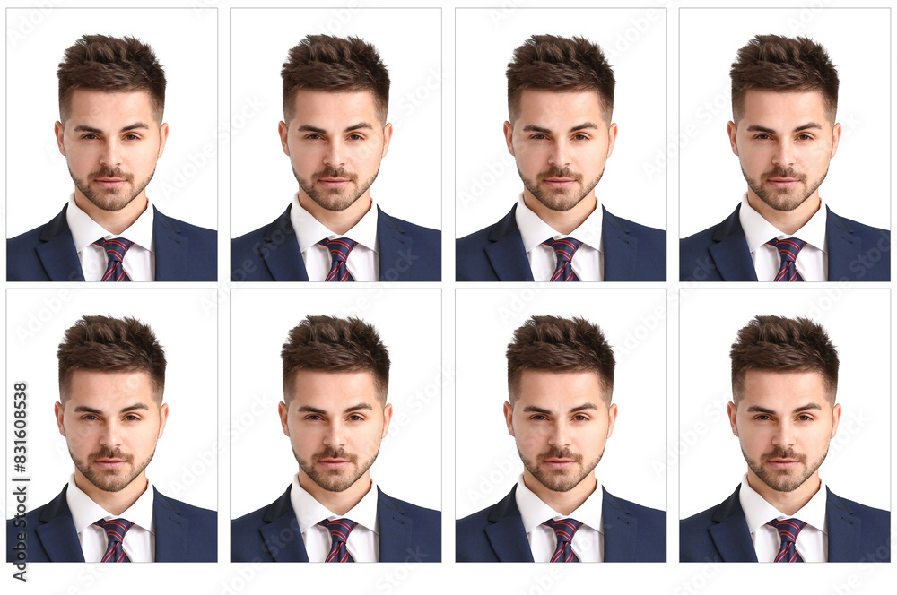 Photos of a young man for passport on white background Photos of a young man for passport on white background