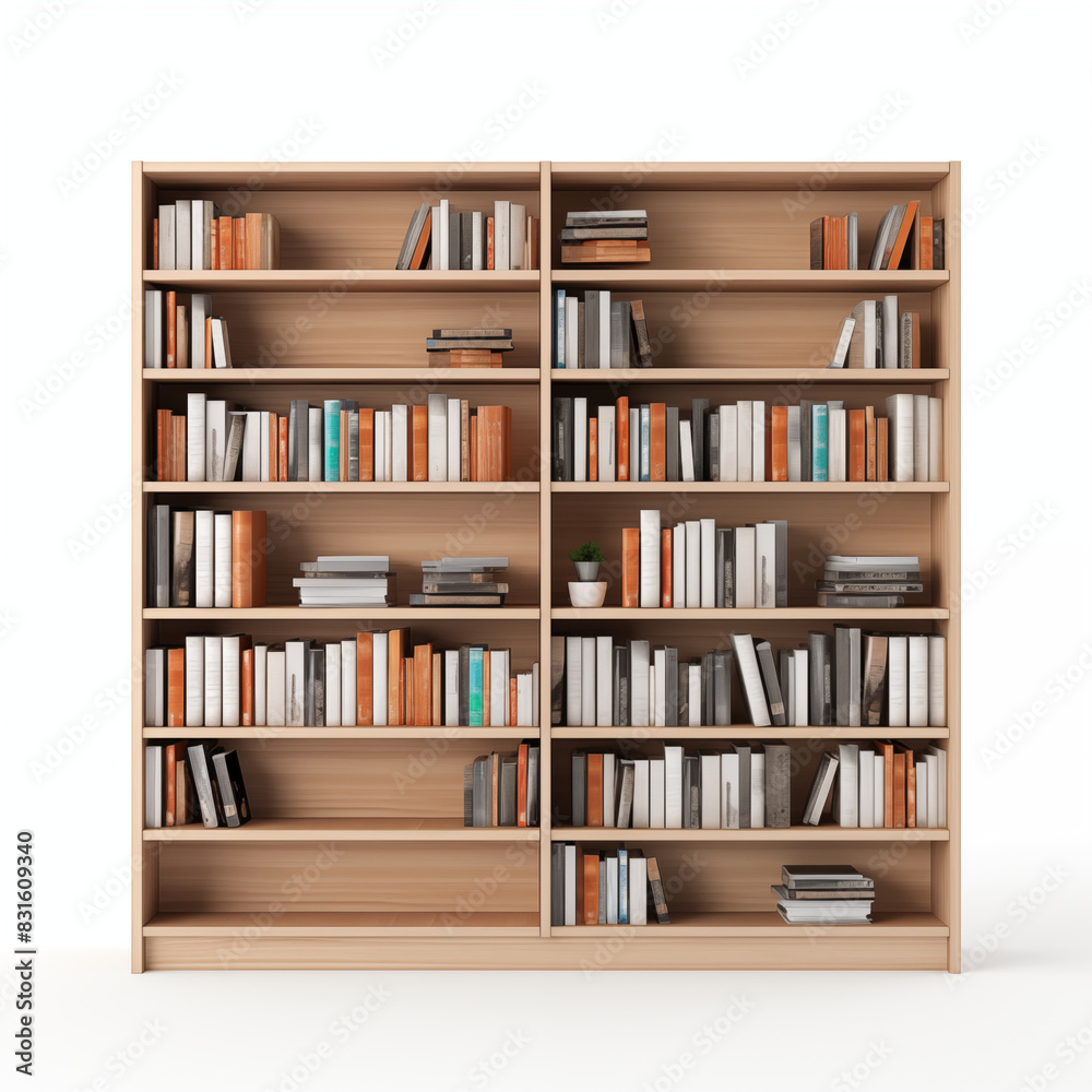 Large wooden bookshelf filled with various books