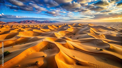 A stunning aerial view of the vast sand dunes in the Sahara desert