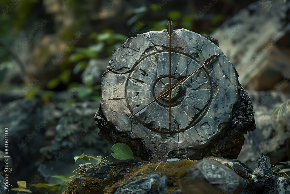 Archer's target crafted from ancient stone, with arrows tipped in mystical energy.