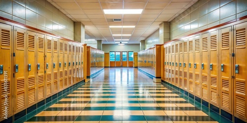 Retro high school hallway with lockers photo