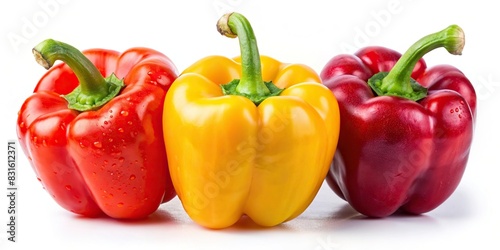 Red and yellow bell peppers isolated on background photo