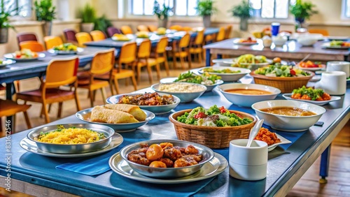 A table set with plates of warm meals, ready to be served to those in need