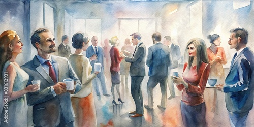 Informal networking at a business event captured with attendees mingling during a coffee break photo