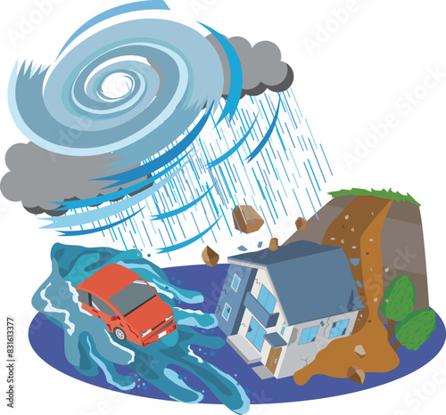 台風被害のイメージイラスト
