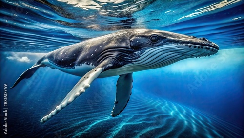 Majestic humpback whale gliding through the deep blue sea photo