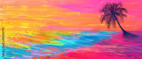 Abstract Tropical Beach With Surreal Colors  Background