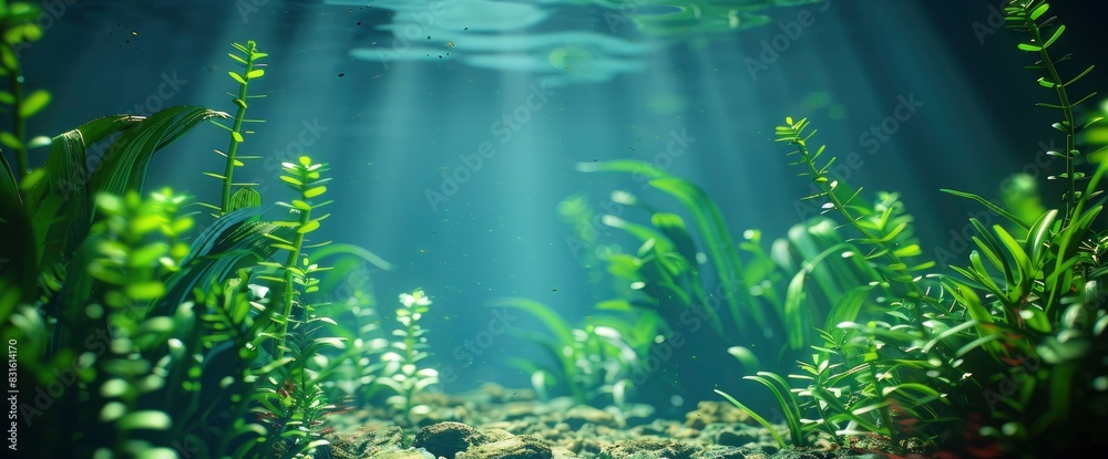 Obraz premium Abstract Underwater Cave With Luminous Plants, Background
