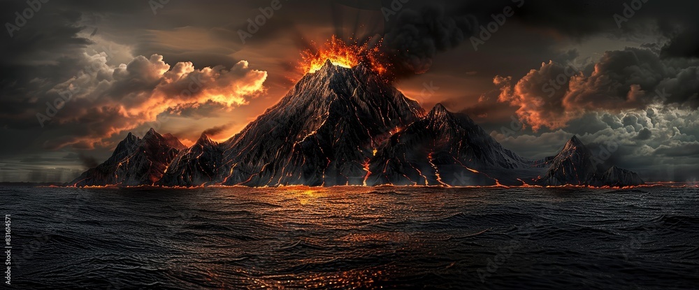 Abstract Volcanic Island With Glowing Lava, Background