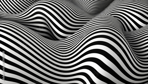 Abstract wavy lines creating an optical illusion effect on a black and white background