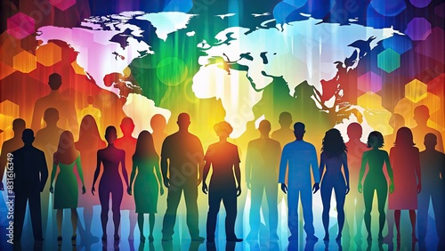 Abstract background of a diverse group of multicultural silhouettes
