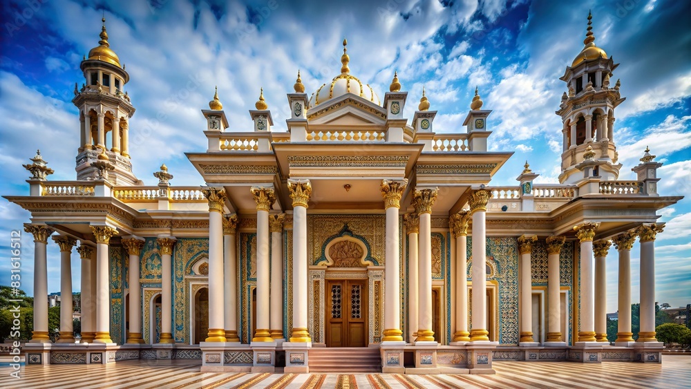 Religion building architecture with traditional columns and intricate detailing