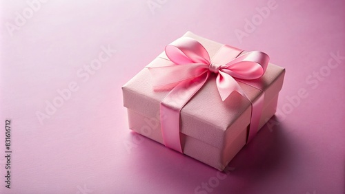 Sweet pink pastel color present box with ribbon and bow on pink background © artsakon