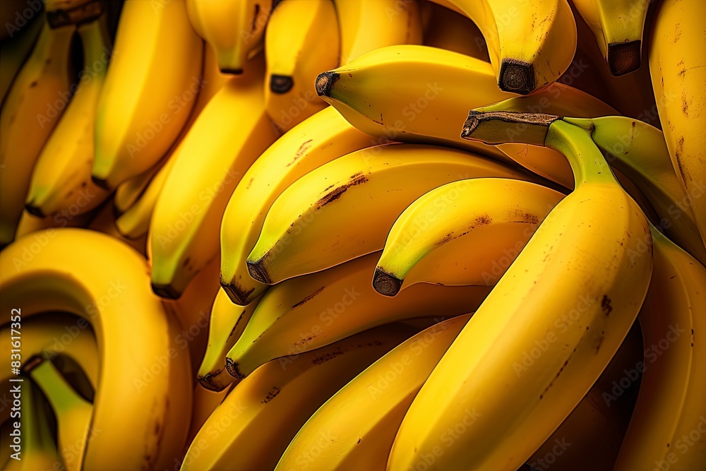 Close up shot of group of bananas, generative ai Close up shot of group of bananas, generative ai