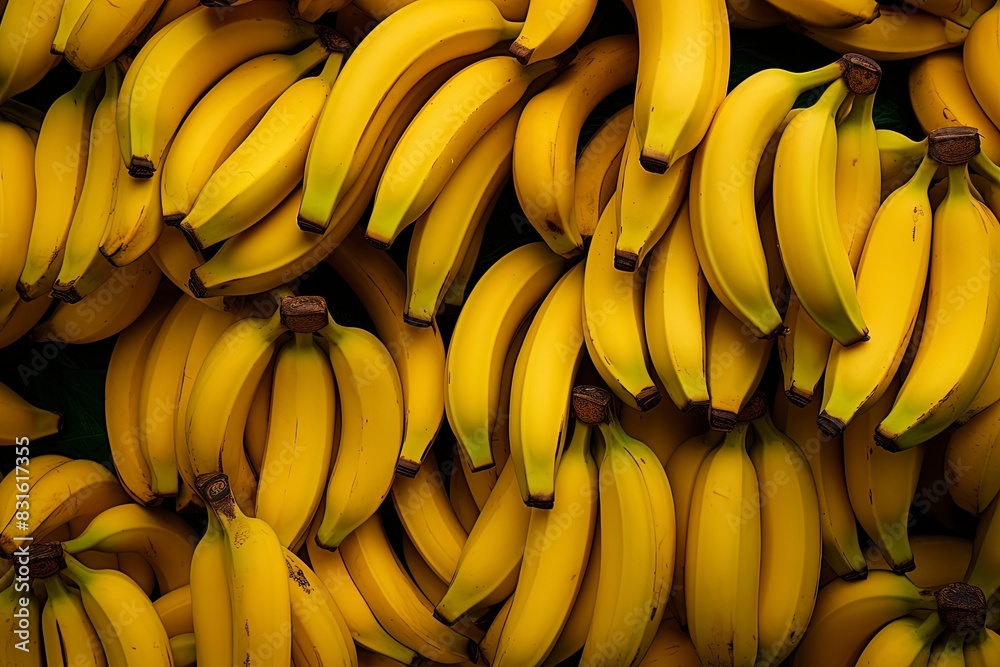 Close up shot of group of bananas, generative ai Close up shot of group of bananas, generative ai