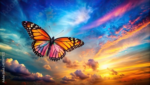 Butterfly soaring in the sky with colorful wings © artsakon