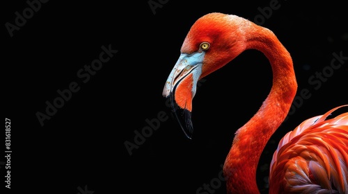 Portrait of a beautiful flamingo on a black background .