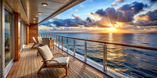 Luxurious cruise balcony with panoramic ocean view