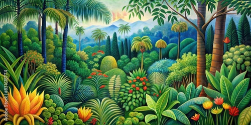 Vibrant and lush equatorial forest painting by Rousseau photo