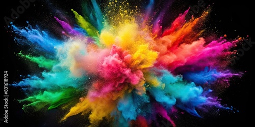 Abstract powder splat background with colorful dust explode on background photo