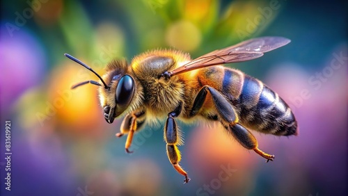 Stunning bee flying macro on background © artsakon