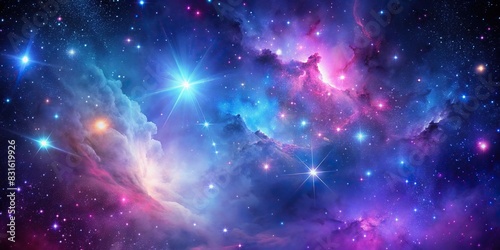 Stars in the night sky with purple pink and blue nebula background