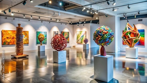 Abstract sculptures in a contemporary art gallery