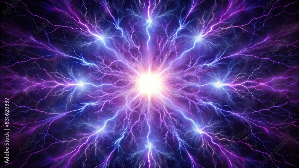 Fractal light burst of purple lightning representing mythical deities like Zeus and Thor