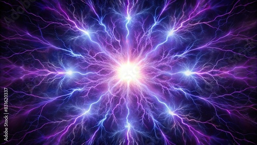 Fractal light burst of purple lightning representing mythical deities like Zeus and Thor