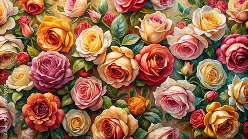Oil painted roses wallpaper