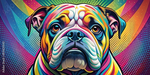 Colorful pop art style painting of an English bulldog in comic book style photo
