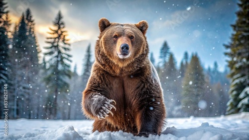 Large bear welcoming in a snowy landscape
