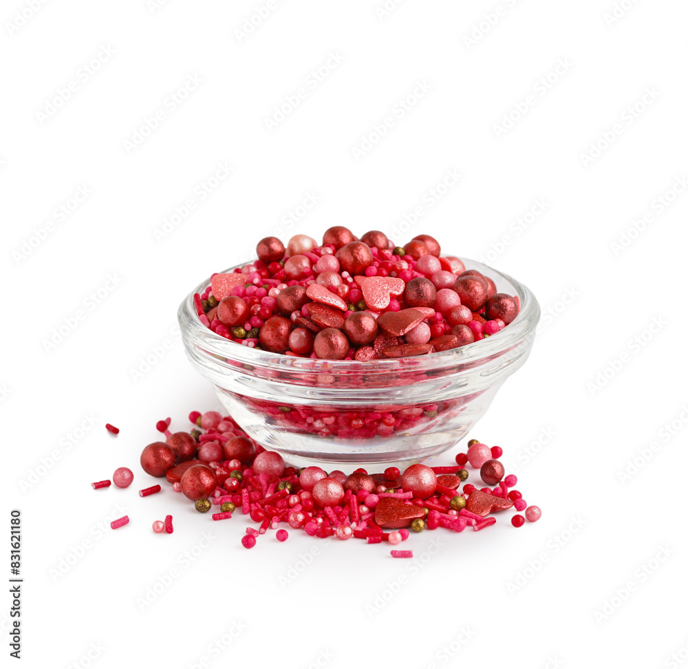 Bowl with colorful sprinkles on white background Bowl with colorful sprinkles on white background