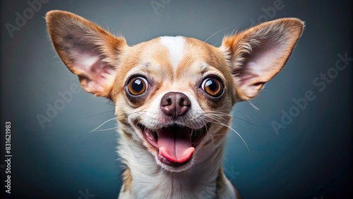 Funny chihuahua with silly expression, ideal for memes and caricatures photo