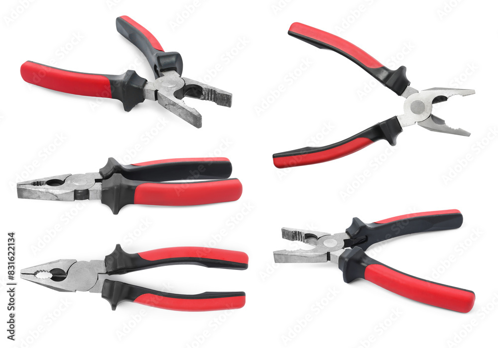 Pliers isolated on white, set. Construction tool Pliers isolated on white, set. Construction tool