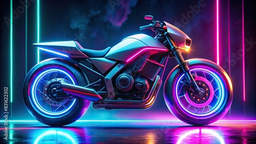 Futuristic cyberpunk motorbike with neon lights and sleek design