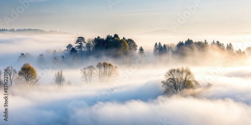Thick fog covering a pure white background
