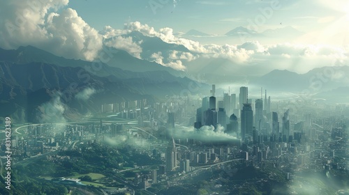 City and mountain background concept. State of mind