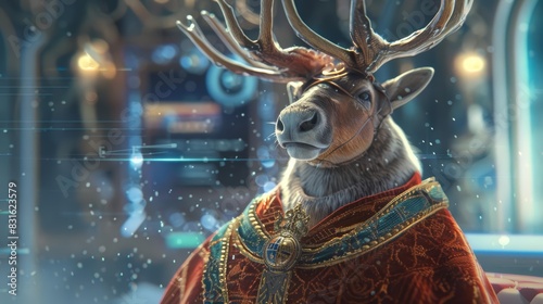 A cute charismatic closeup of a caribou in a royal cloak photo