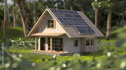 3d house with solar panel © asma