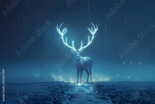 A deer with its antlers on light