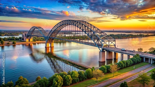 A scenic shot of the Hernando de Soto Bridge in Memphis over the Mississippi River photo