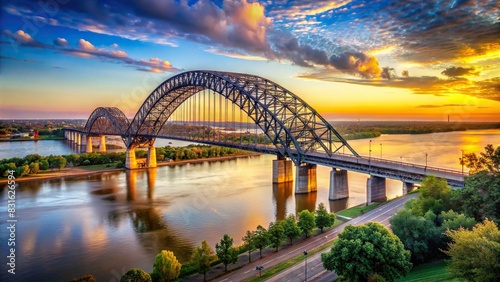 A scenic shot of the Hernando de Soto Bridge in Memphis over the Mississippi River photo